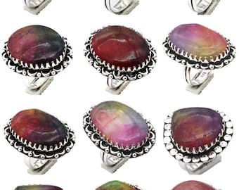 Rainbow Solar Quartz Handmade Rings for Women, Silver Overlay Gemstone Ring, Birthstone Ring, Hippie Ring Lots Sizes 6-10