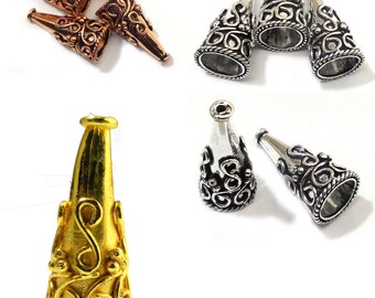 4 Pieces 28X13mm Bali Cone Bead Cap Antique Sterlinng Silver Plated Over Copper B298