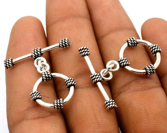 3 Sets 27 x 17 mm Bali Knebelverschluss Antike Sterling Silber überzogene Haken Verschluss Schmuck, der Knebelverschluss B414