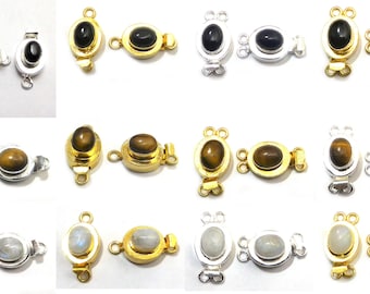 1 Pc Sterling Black Onyx Tiger Eye Moonstone Silver Plated 18k Gold Plated 1 Strand 2 Strand Stone Box Clasp 23X11X10MM B618