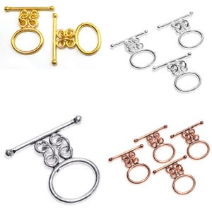 4 set 20 x 33 mm Antikförsilvrad Antikkoppar Sterlingsilverpläterad 18k Förgylld Handgjord 2-trådig Toggle-lås B582