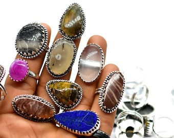 Wholesale Rings, Mix Gemstone Rings Lot, Silver Plated gemstone rings Jewelry, Mix Stone Rings For Girls And Women.