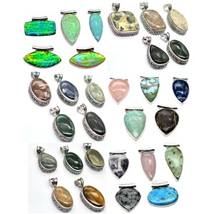 Lot de pendentifs de pierres précieuses naturelles et mélangées, pendentif de créateur en plaqué argent sterling 925, lot de pendentifs mystère, pendentif de forme et de taille variées