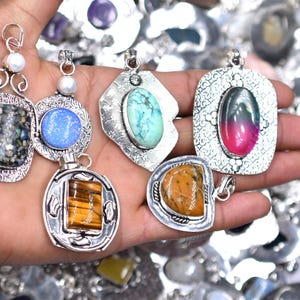 Natural Multi Gemstone Pendants Lot , Mix Shape & Sizes Pendants ,Natural Gemstone Pendant, 925 Silver Plated Jewelry, Pendants Lot, Bulk