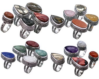 Mixed Gemstone Rings Lot / Bulk Rings / Wholesale Lot / Mix Sizes And Adjustable Rings / Handmade Ring / 925 Sterling Silver Plated Jewelry