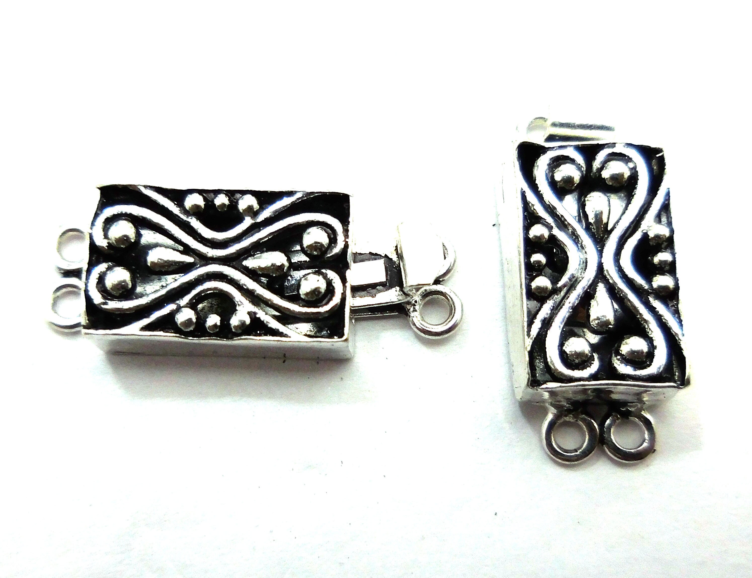 1 Pc 21x12x6mm Filigree Bali Box Clasp Two Strand Oxidized