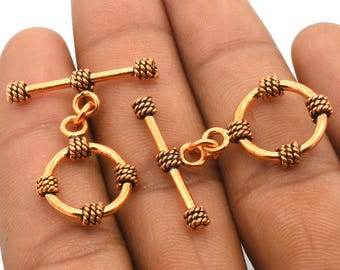 3 Sets 27X17mm Bali Toggle Clasp Antique Copper Jewelry Making Closure Toggle B414