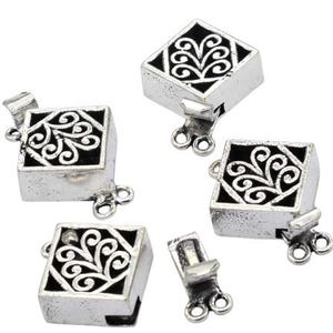 1 Pc Multi Strand Bali Box Clasp 2 Strand Oxidized Silver Plated 28X19X7mm Jewelry Making Clasp B554