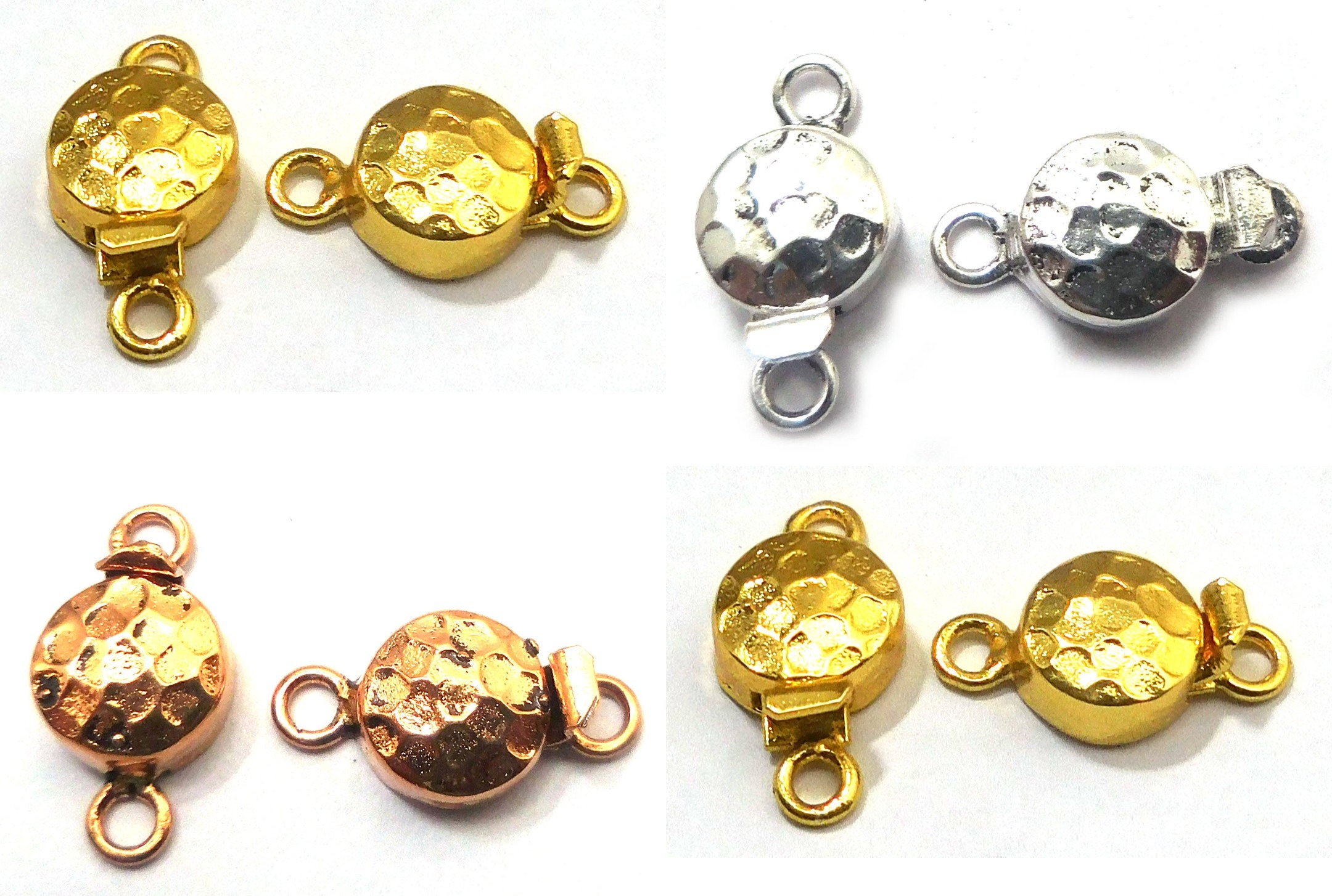 Lot De 2 Fermoirs "boîte" Martelés Plaqué Or 18k - Pour Bracelet/collier 3 Brins - Taille 22x18x7 Mm