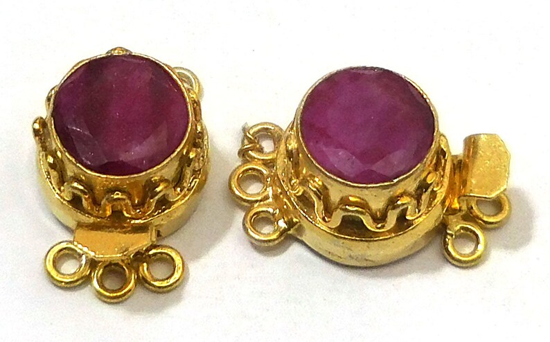 1 Piece Bali Box Clasp Emerald Ruby Sterling Silver Plated 24k Gold Plated Multi Strand Ruby 24X19X10MM B 631