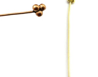 14 piezas de alfiler con cabeza de tres bolas, alfiler de ojo, chapado en plata antigua, cobre antiguo, chapado en oro de 18 quilates, calibre 22, alfiler decorativo de 2 pulgadas, B834