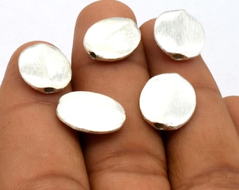5 Pcs 16X12X4mm Matte Bead Disc Bead Oval Flat Brushed Bead Sterling Silver Plated Jewelry Supplies Bead B151