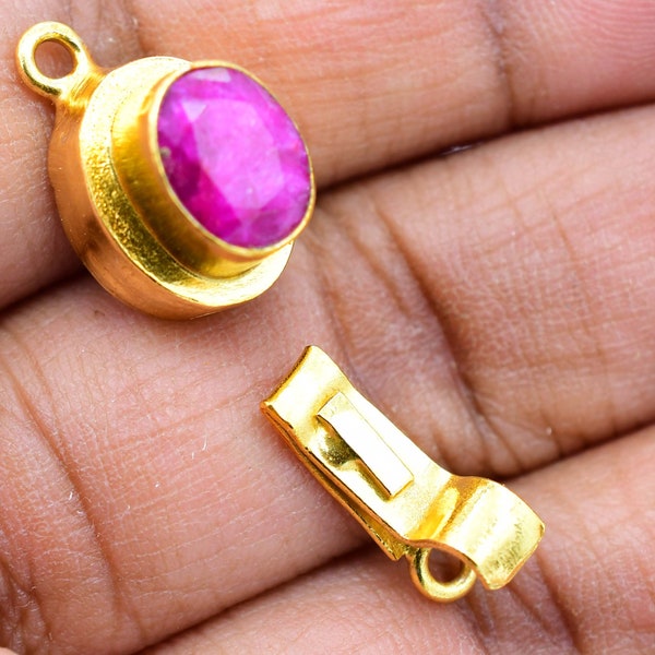 1 Pc Ruby Oval Gemstone Box Clasp 1 Strand 18k Gold Plated Jewelry Making Clasp B618