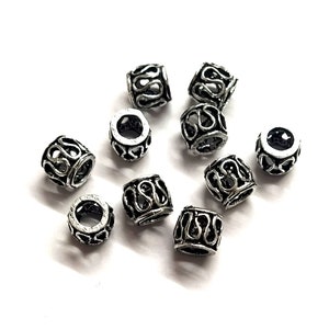 10 Pcs 7mm Large Hole Bead Drum Bead Barrel Bead Antique Silver Plated Hollow Bead B1007