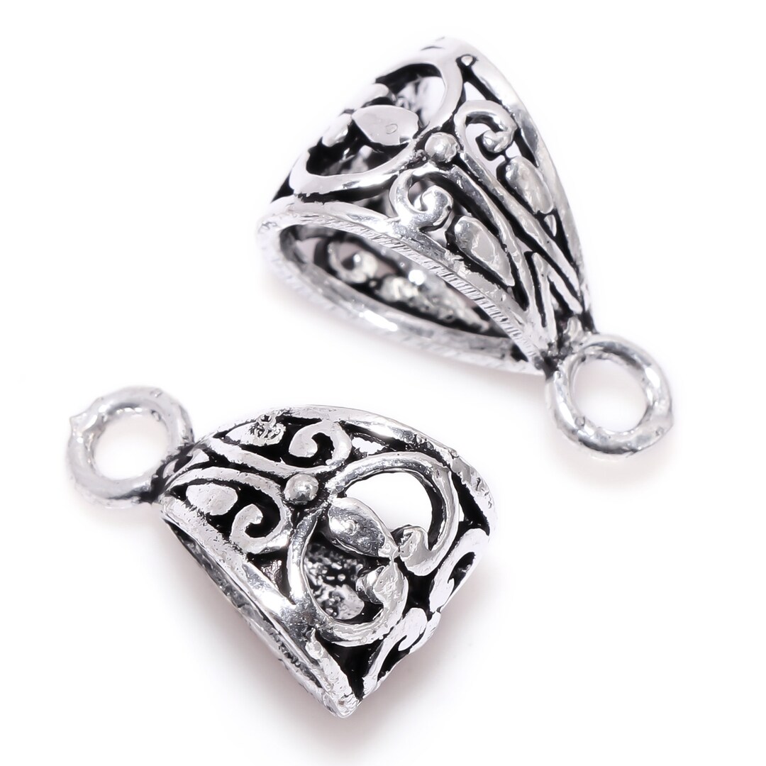 7 Pcs 27x10mm Bali Pendant Bail Loop Connector Oxidized Sterling Silver ...