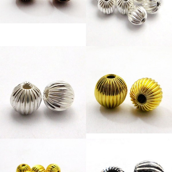 6mm 8mm 10mm 12mm 14mm Corrugated Bead Melon Bead Antique Silver Plated Antique Copper Sterling Silver Plated 18k Gold Plated B540