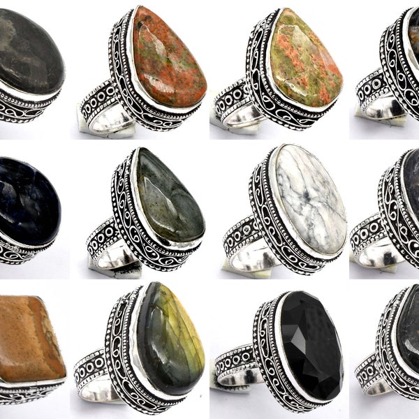 Bali Ring boho jewelry, Fine ring, wide ring, mixed ring, big ring, tattoo ring, Oxidized Silver ring, labradorite ring, handmade ring