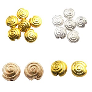 7個入り 12 x 6 mm スターリングシルバーメッキ 18Kゴールドメッキ 本物の銅製シェル ブラッシュドビーズ マットビーズ ジュエリー製作用ビーズ B797