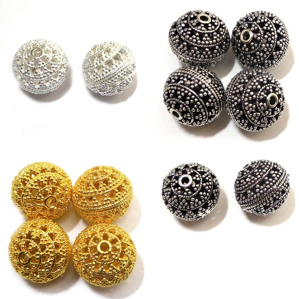 1 Pc 16mm Filigree Bali Bead Oxidized Silver Plated Sterling Silver Plated 18k Gold Plated Jewelry Making Bead B34