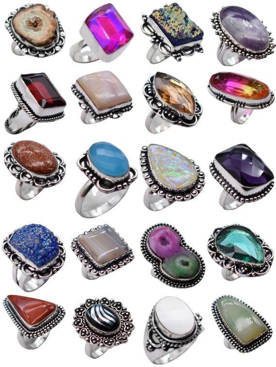 Assorted Handmade Onyx and Other Gemstone Designer Ring Mix Lot