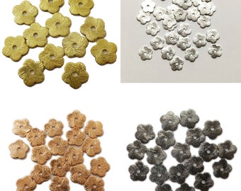 40 PCS 8mm Flower Flat Brushed Disc 18k Gold Plated Black Gold Plated Sterling Silver Plated Copper Plated Jewelry Making B1006