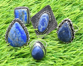 Mix Lot Of Natural Sodalite Gemstone Rings Engagement Gift Wedding Rings Fabulous Quality Rings Designer Jewelry Wholesale