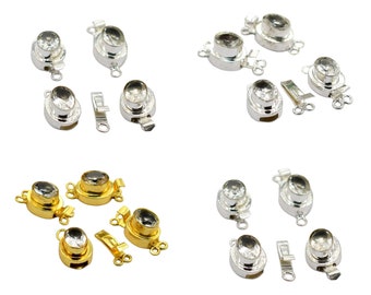 1 Pc Multi Strand White Topaz Box Clasp 1 Strand And 2 Strand Sterling Silver Plated 18k Gold Plated Oval Shape B618