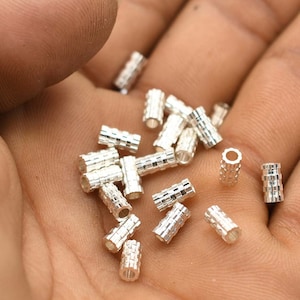 25 Pcs 7X3mm Bali Tiny Tube Bead, Barrel Bead, Pipe Tube Bead Sterling Silver Plated Jewelry Making Tube Bead B1065