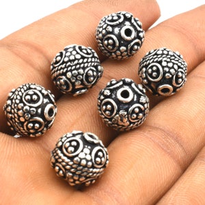 2 Pieces 14mm Bali Bead Antique Silver Plated Metal Bead Jewelry Making Bead B2