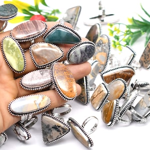 Mix Lot Gemstone Ring / Vintage Style Ring / Statement Ring For Women / Chunky Gemstone Wholesale Lot / 925 Sterling Silver Plated Ring
