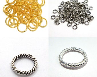 6mm 8mm 10mm 12mm 18mm Twisted Bali Closed Jump Rings Oxidized Silver Plated Antique Copper Sterling Silver Plated 18k Gold Plated B334