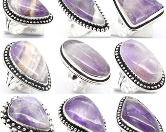 925 Silver Amethyst ring, Mix Shape & Size rings, crystal ring for women, Halloween Rings, Holiday gift, Dainty Amethyst rings Mix Lot