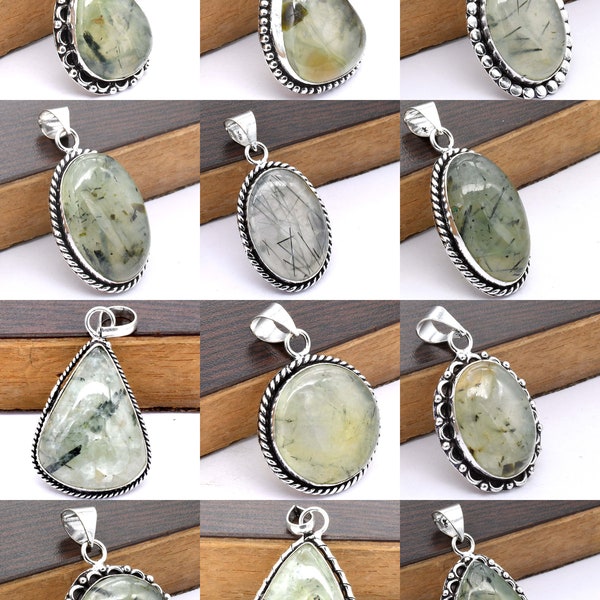 Prehnite Pendant With Silver Chain Necklace 925 Sterling Silver Pendant Necklace Big Size Gemstone Pendant Handmade Gemstone Jewelry Gift