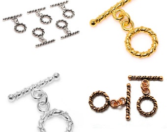4 Sets 13X23mm Bali Twisted Toggle Clasp Antique Silver Plated Antique Copper Sterling Silver Plated 18k Gold Plated B536