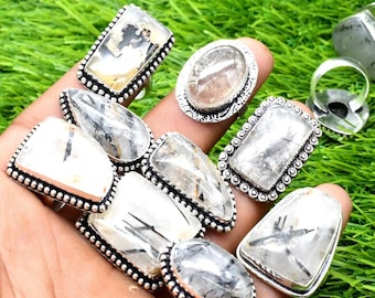 Natural Black Rutile Quartz Crystal Handmade Rings For Women, Black Rutile Gemstone Ring Jewelry Hippie Rings Rings Size 5 to 10