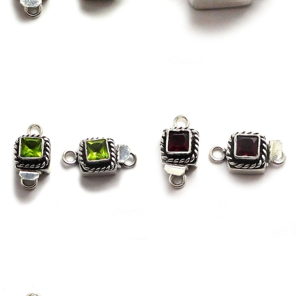 1 Pc Antique Sterling Silver Plated 1 Strand Square Box Clasp Amethyst Red Garnet Peridot Blue Topaz Citrine Stone Box Clasp 19X10X8mm B809