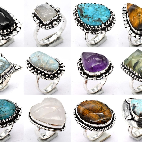 Wholesale Mix Ring Lot, Natural & Mix Gemstone Assorted Rings, Hippie Rings, Handmade Jewelry Ring, US Mix Size 6-9, Bulk Rings