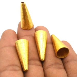 7個 14 x 9 mm ブラッシュコーンビーズキャップ 18k ゴールドメッキ ジュエリーメイキング マットコーンビーズキャップ B148
