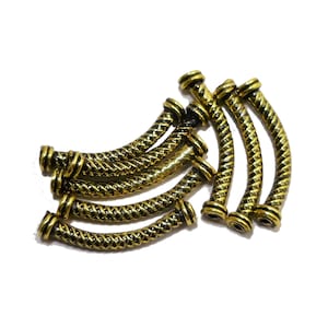 7 Pieces 30X3mm Bali Curved Tube bead Antique Brass Jewelry Making Pipe Tube Bead B705