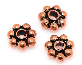 30 piezas de cuentas espaciadoras tipo margarita de 6 mm, cuentas de flores de cobre antiguo para la fabricación de joyas.