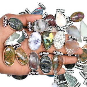 Bulk Wholesale Designer Pendant Lot, 925 Antique Silver Plated Jewelry Lot, Mix Design & Mix Crystal Necklace, Christmas Gift For Family.