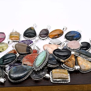 925 Silver Plated Gemstone Pendant Lot, Mix Shape & Size Pendant Lot, Natural Bezel Pendant, Silver Plated Pendant, Handmade Mix Lot