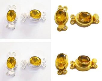 Fermoir boîte de citrine 1 pièce en argent sterling 2 rangs plaqué or 18 carats sur cuivre véritable B 618