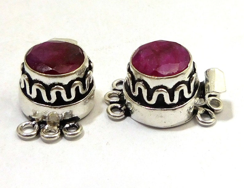 1 Piece Bali Box Clasp Emerald Ruby Sterling Silver Plated 24k Gold Plated Multi Strand Ruby 24X19X10MM B 631
