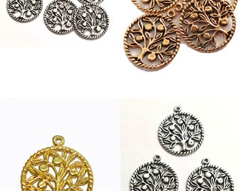4 Pcs 20mm Tree Charms Connector Findings Antique Silver Plated Antique Copper 18k Gold Plated Jewelry Making Connectors B864