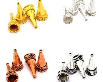 2 stuks 28 x 4 mm handgemaakte Bali-kegel kraaldop antiek verzilverd, antiek verguld, sterlingzilver, 18k verguld B121