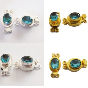 1 Stück Blautopas Box Verschluss 2 Strang Sterling Silber 18k vergoldet über echtem Kupfer B618