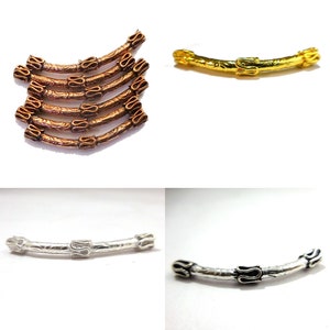 5 Pcs 40X3mm Bali Curved Tube bead Oxidized Silver Plated Oxidized Copper 18k Gold Plated Jewelry Making Pipe Tube Beads B377