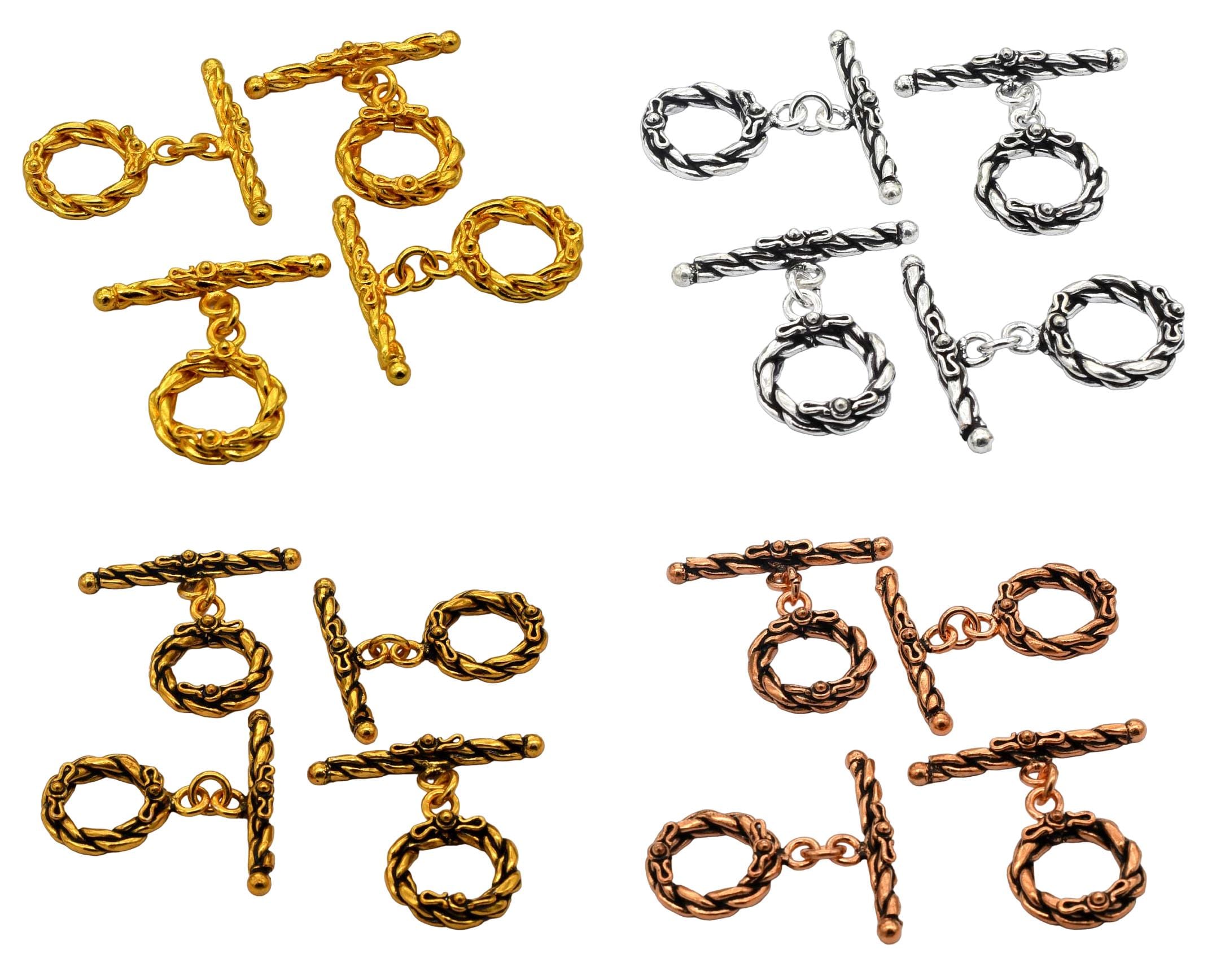 2 Sets 17x32mm Bali Toggle Clasp Oxidized Silver Plated Oxidized