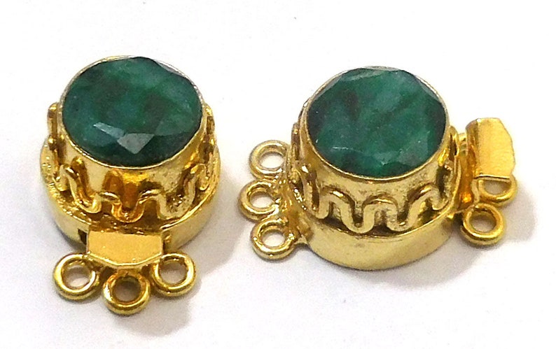 1 Piece Bali Box Clasp Emerald Ruby Sterling Silver Plated 24k Gold Plated Multi Strand Ruby 24X19X10MM B 631